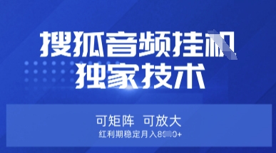 【搜狐音频挂G】独家技术，可矩阵可放大，红利期稳定月入8k【揭秘】-蜜桃网创