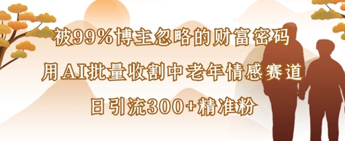 被99%博主忽略的财富密码：用AI批量收割中老年情感赛道，日引流300+精准粉-蜜桃网创